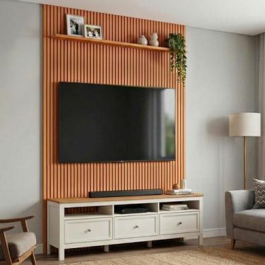 Imagem de Rack Ananda com Painel Aloe TV até 75 Polegadas Tampo Madeira Maciça C