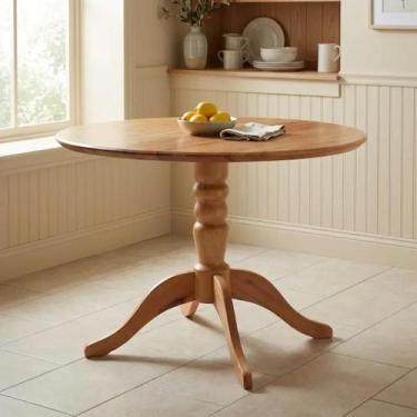 Imagem de Mesa de Jantar Redonda 110cm Pé Central Madeira Maciça Natural Gardêni