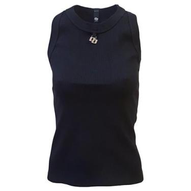 Imagem de Regata Colcci Canelada Slim Logo Metal, Preto logo prata, M