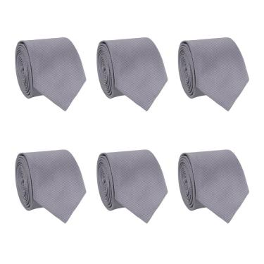 Imagem de Kit 6 Gravatas Masculina Social Slim Premium Tons de Cinza Lisa Elegante Padrinhos Formatura Trabalho