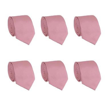 Imagem de Kit 6 Gravatas Masculina Social Slim Premium Tons de Rosa Lisa Elegante Padrinhos Formatura Trabalho