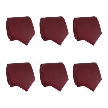 Imagem de Kit 6 Gravatas Masculina Social Slim Premium Tons de Vermelho Lisa Elegante Padrinhos Formatura Trabalho