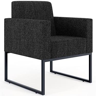 Imagem de Poltrona Decorativa Para Sala Estar E Recepção Base Fixa De Metal Helô L02 Linho Chumbo - Lyam Decor