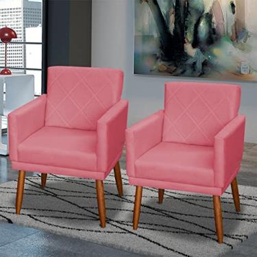 Imagem de Kit 2 Poltronas Decorativas Para Sala Beatriz Com Base Cadeiras Reforçadas Para Sala De Espera Consultório Escritório Recepção Manicure Sala De Estar Suede Cores Pé Castanho - Clique & Decore (Rosê)