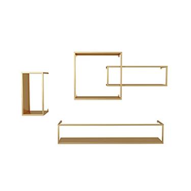 Imagem de KIZQYN Estante de livros flutuante de metal resistente organizador de livros montado na parede prateleira de armazenamento para escritório quarto sala de estar banheiro suporte de exibição estante (cor: dourado)