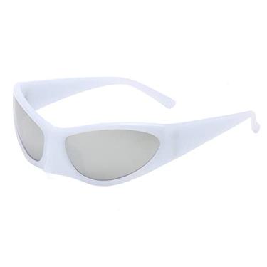 Imagem de Óculos de sol de olho de gato vintage para mulheres Óculos de sol de condução cor doce para homens Chic Hip Hop Tons, branco prateado, tamanho único