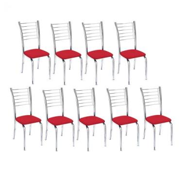 Imagem de Kit 9 Cadeiras Vanessa Cromada Para Cozinha-Assento Vermelho-Gat Magaz