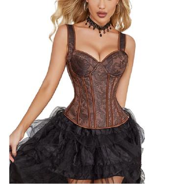Imagem de Corset Corselet Floral Bojo Alça Modela Cintura Valoriza Busto Marrom Linha Fashion M682