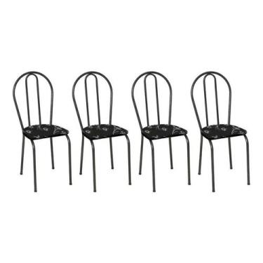 Imagem de Conjunto De Cadeiras 004 Preto Cromo - Kit Com 4 Cadeiras De Aço Cromo