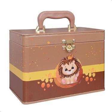 Imagem de Maleta Box 10x15 600 fotos 6 Álbuns Fotográficos REI LEÃO Bebê Dourado Infantil