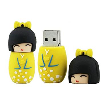 Imagem de 64 GB Quimono Japonês em Forma de Menina Flash Drives Pen Drive Memoria Flash Stick PenDrives USB Flash Disk Thumb Drive U Disk USB Drive USB (Amarelo)