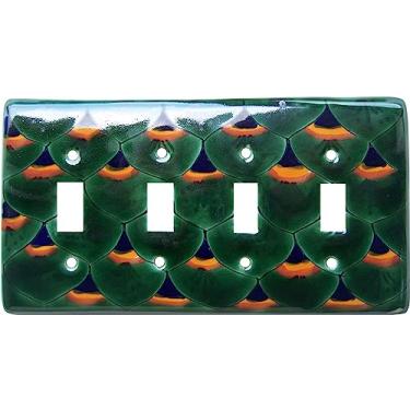 Imagem de Fine Crafts Imports Peacock Talavera Placa de interruptor quádruplo