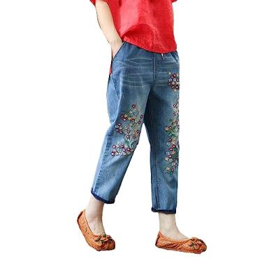 Imagem de Calça jeans feminina cropped moderna stretch cintura média folgada curvilínea jeans cropped jeans capri solto, Vermelho, P