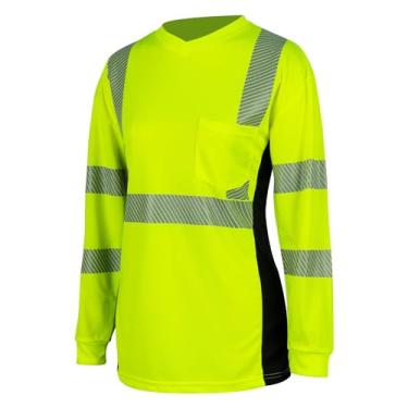 Imagem de Camisetas femininas de segurança de alta visibilidade reflexiva classe 3 ANSI Hi Vis Trabalho de construção manga longa curta, Manga longa amarela, 3G