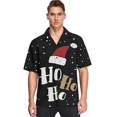 Imagem de visesunny Camiseta masculina divertida hohoho preta havaiana casual de botão casual manga curta unissex praia Aloha camisas, Multicolorido, XXG