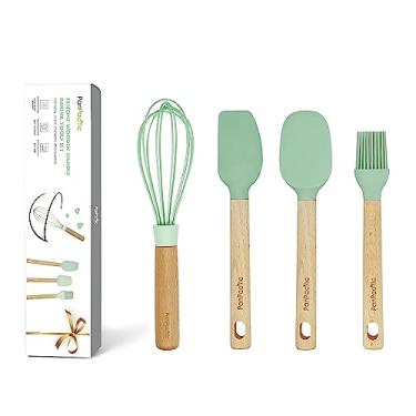 Imagem de Conjunto de mini espátulas de silicone com pincel e batedor de pastelaria, utensílios de cozinha pequenos antiaderentes para cozinhar, assar e servir - verde menta - 4 peças