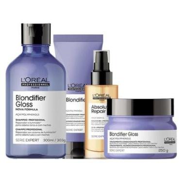 Imagem de Kit L'Oréal Professionnel Serie Expert Blondifier Gloss - Shampoo e Condicionador e Máscara e Óleo-Unissex