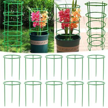 Imagem de 10 PCS Gaiolas de suporte para plantas de tomate, para plantas trepadeiras Gaiola de tomate em flor, com estacas verticais e anel de suporte estabilizador, para tomate, treliça, planta trepadeira, flo