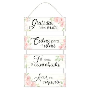 Imagem de Placa Decorativa com Corda Gratidão Calma Fé Amor com Flores 30x65