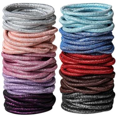 Imagem de Laços de cabelo cintilantes sortidos para mulheres ou meninas, 120 peças elásticos de cabelo para cabelos médios a grossos acessórios elásticos de cabelo para meninas suportes de rabo de cavalo (4 mm)