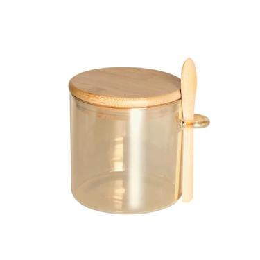 Imagem de Porta Mantimento em Vidro Borossilicato com Tampa e Colher em Bambu 500Ml L10Xp11Xa10Cm Âmbar Dynasty - Full Fit