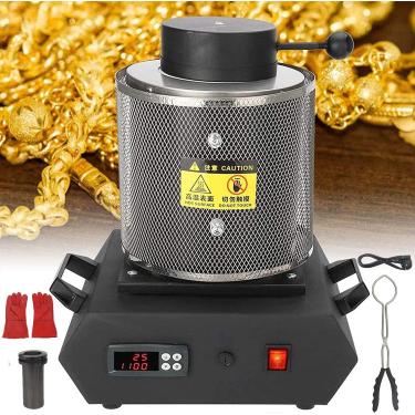 Imagem de Forno de fusão elétrico automático, forno de fusão de ouro 1150 ℃ /2102 ℉ Máquina de forno de fusão digital Fundição Refino de metais preciosos Ouro Prata Estanho Alumínio, Preto-220V-3kg