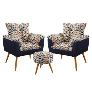 Imagem de Kit 2 Poltronas Almofadadas Beta com Puff Solar Sued Estampado Laranja