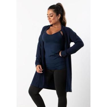 Imagem de Cardigan Feminino Canelado Kimono Manga Longa - blees, Azul marinho, G