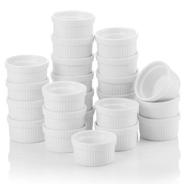 Imagem de MALACASA Conjunto de 24 mini ramequins de 42,5 g, ramiken, creme brulee de cerâmica, copos de creme branco, tigelas pequenas para molho de cozinha, condimentos, podem ser lavadas no forno, série