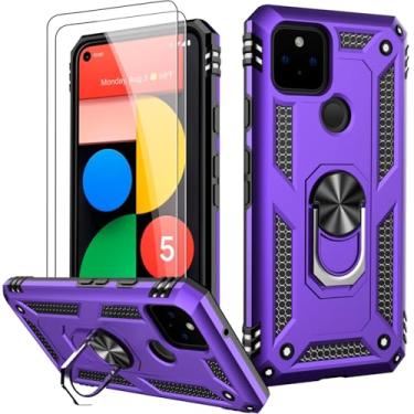 Imagem de LUMARKE Capa para Google Pixel 5 com protetor de tela, capa protetora de grau militar testada contra quedas de 4,9 m com suporte magnético compatível com suporte de carro, cor roxa