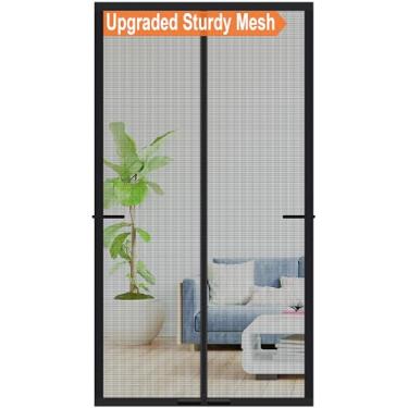 Imagem de Porta de tela magnética de alta densidade, malha mais grossa reforçada, ímãs de tira completa, rede mosquiteira retrátil resistente para fechamento magnético de porta, rede de insetos para porta única