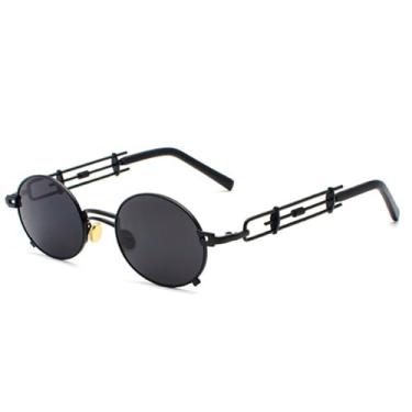 Imagem de JRLLFD Óculos de sol retrô steampunk masculino redondo vintage verão armação de metal preto oval óculos de sol para mulheres vermelho masculino, 1, tamanho único