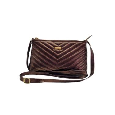 Imagem de Bolsa Feminina Couro Transversal Matelassê Moda Andreia Ribeiro (Café Cristal)