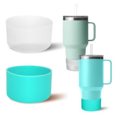 Imagem de WSGALARY Bota protetora de silicone com 2 peças para copo Yeti Rambler 597 g/708 g/850 g/992 g, capa protetora antiderrapante para garrafa de água de silicone para copo Yeti [azul + transparente]