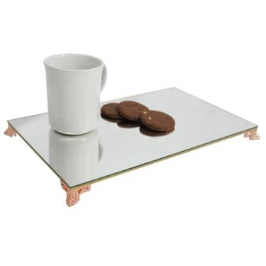 Imagem de Kit 3 Bandeja Clássica Retangular Espelhada Pé Babilonia Pequeno Rose 