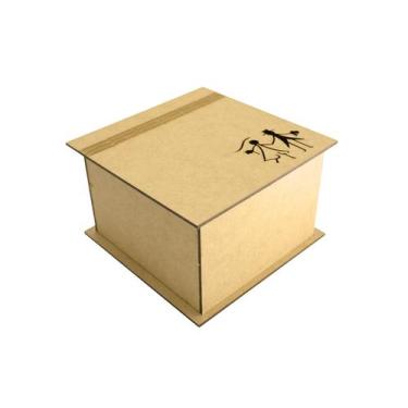 Imagem de Caixa Quadrada Tampa Dobravel Casal Noivos 10x10x10 Laser Mdf Madeira 