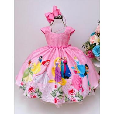 Imagem de Vestido infantil princesas rosa cinto de pérolas - tematicos, 2