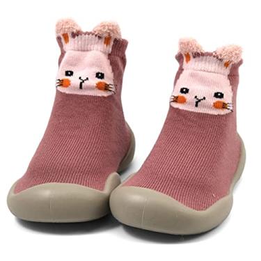 Imagem de Babycare Pantufas infantis para bebês meninos e meninas, sapatos de primeira caminhada, sola de borracha, antiderrapante, rosa, 5.5-6 Toddler