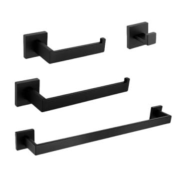 Imagem de Conjunto de ferragens para banheiro de aço inoxidável SUS 304 preto, suporte para toalha, suporte para papel, suporte para escova de vaso sanitário, acessórios para banheiro, kit de 4 ternos MB