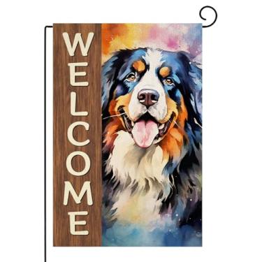 Imagem de TopPacific Bernese Mountain Welcome Garden Flag Dogs Paw Prints Spring Yard Flag Pet Lovers Gift 30 x 45 cm dupla face animais de estimação bem-vindo pessoas toleradas sinal de jarda de serapilheira