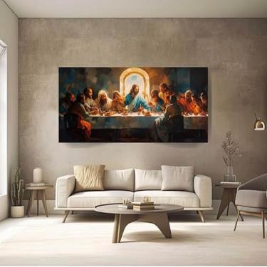 Imagem de Quadros Decorativos 60x40 Religioso Santa Ceia Grande Sala Jesus