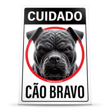 Imagem de Look Placas de Sinalização Placa Sinalização Advertência Cuidado Pitbull Preto Cão Bravo 20x30cm