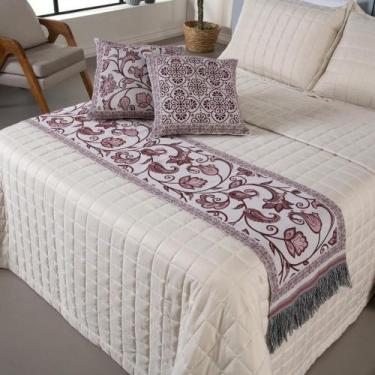 Imagem de Kit Peseira Pezeira de Cama Queen com Almofadas Estampa Grega - 5 Peça