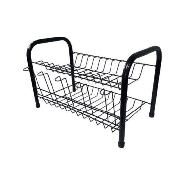 Imagem de Escorredor Louça Cozinha 11 Pratos 5 Copos 2 Níveis Preto - Moveraço