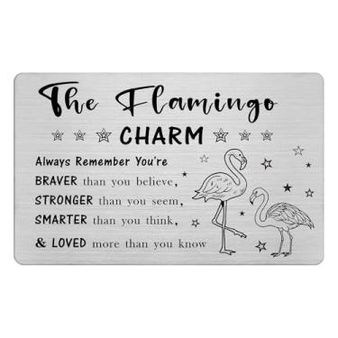 Imagem de Laluminter Lucky Little Flamingo Charm Wallet Card Inserts - Flamingo Good Luck Token - Companheiro de energia positiva durante todo o ano - Pingentes de Natal aniversário formatura sorte para