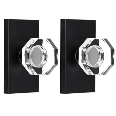 Imagem de HIEMEY Maçaneta de porta meio falsa de cristal de vidro octogonal, preto fosco, dobrável sem giro e maçanetas de armário, pacote com 2