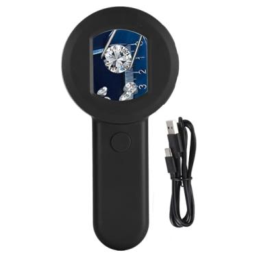 Imagem de Microscópio Digital Portátil, Tela HD de 2.0in HD 16MP Glass de Lupa Portátil de Tricoma Construído Em Luzes 8LED, Câmera de Microscópio USB 2.0 para Identificação de Jóias (Preto)