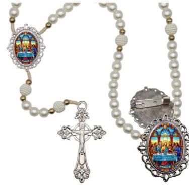 Imagem de Terço Luxo com Broche Santa Ceia Especial Resinado Orações Casamento N