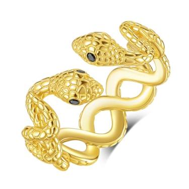 Imagem de EUDORA Anel de cobra, feminino, masculino, banhado a ouro 18 K, anel ajustável, joias delicadas, presentes góticos para mulheres e homens