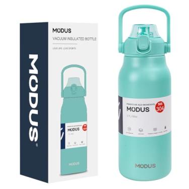 Imagem de Garrafa Térmica Isolada a Vácuo De Aço Inoxidável 316 1700ML Grande Capacidade Com Canudo (Azul Tiffany)